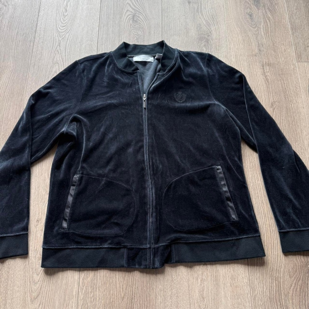 Liz Claiborne Velour Zip Jacket Women's XL Black Velvet Track Jacket Casual
